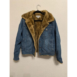 Women's MARVIN RICHARDS Blue Jean Jacket with Brown Faux Fur Trim M